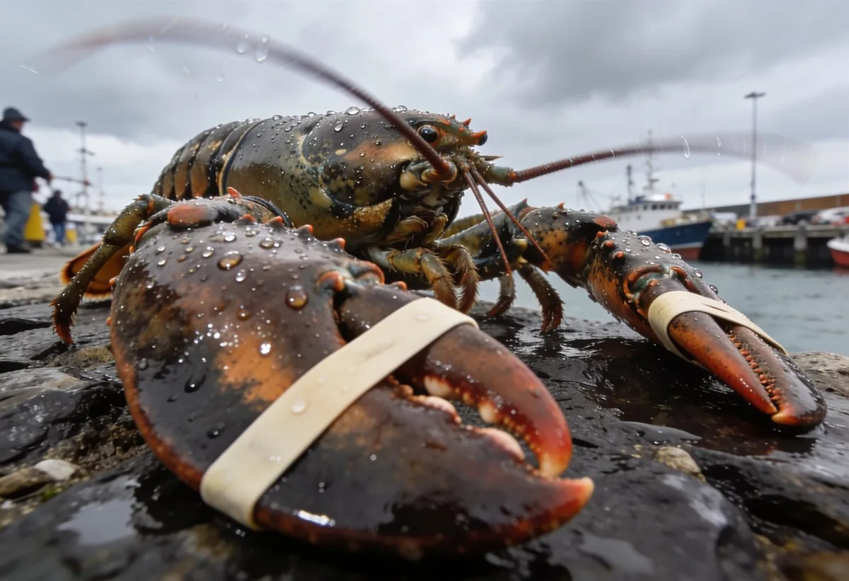 Bogavante europeo vivo sobre fondo rocoso
