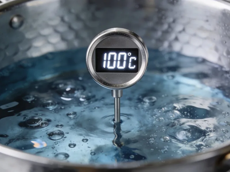Termómetro midiendo temperatura del cocedero