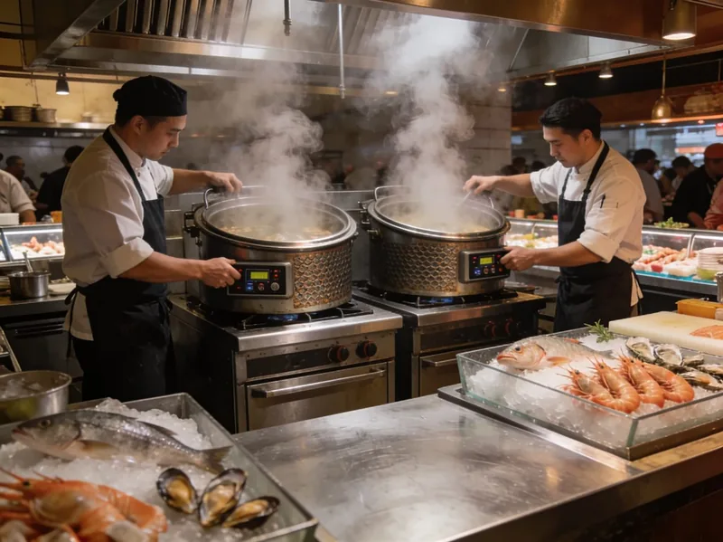 Cocedero de doble servicio en cocina profesional