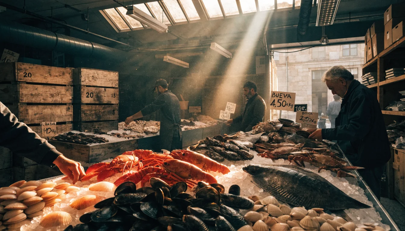 Pescadería con variedad de marisco fresco