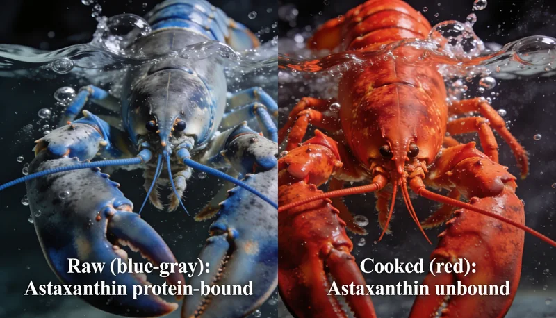 Bogavante azul crudo y rojo cocido en agua hirviendo