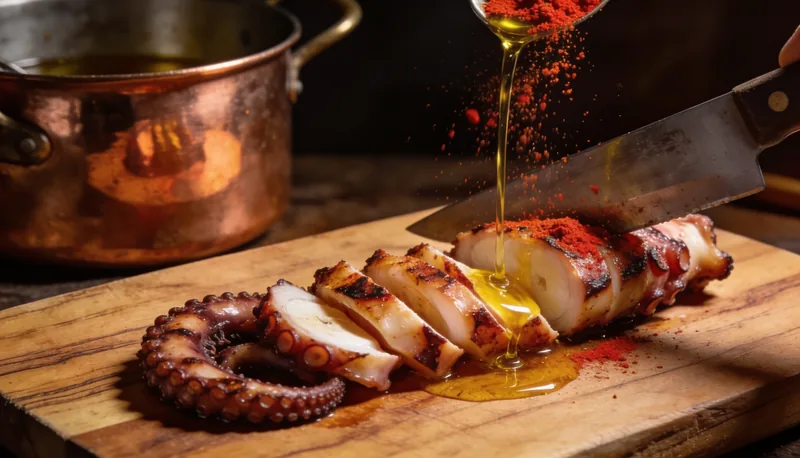 Pulpo á feira preparado en casa
