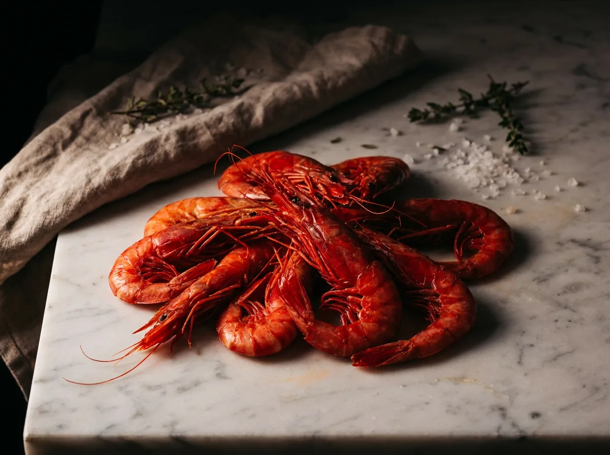 Marisco cocido rojo intenso con astaxantina liberada