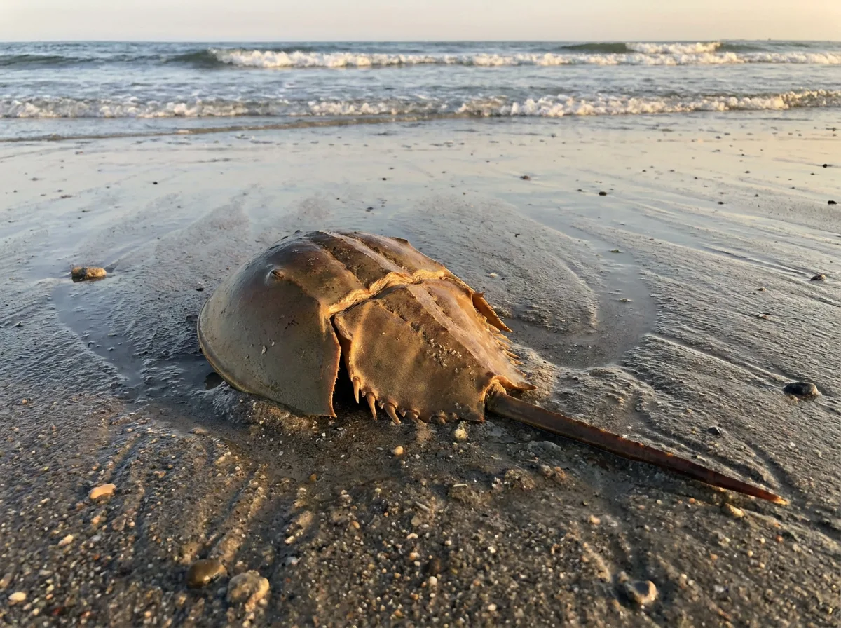 Cangrejo herradura Limulus polyphemus en playa atlántica
