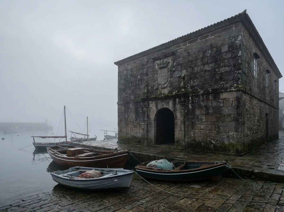 Edificio histórico de granito de la cofradía de Muros