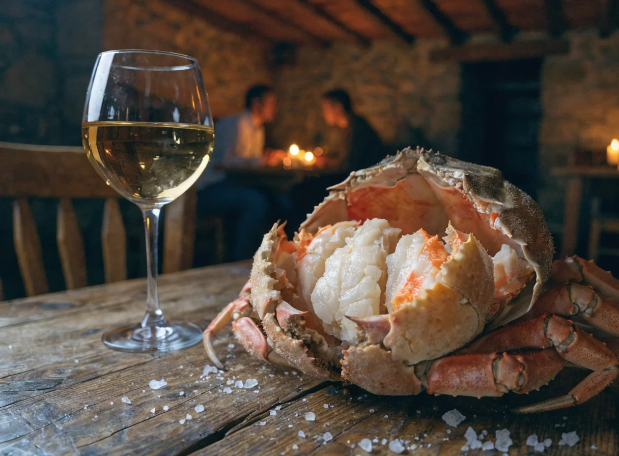 Copa de Godello con centollo gallego cocido