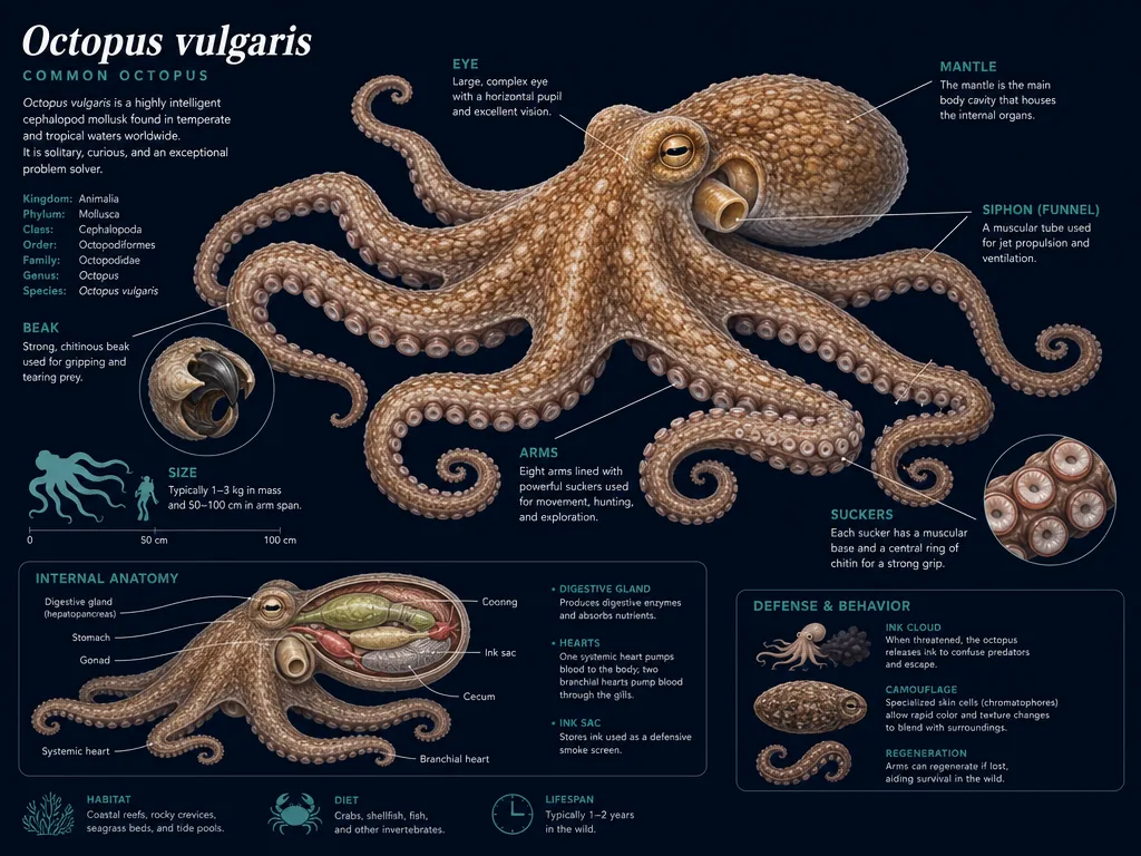 Anatomia del pulpo con partes identificadas